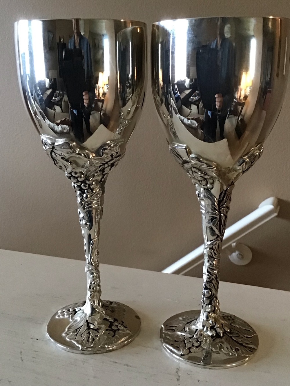 Vintage Godinger Silver Plated Wine Glasses Vine Motifs